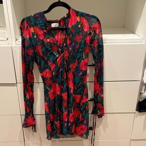RESA Vibrant Floral Sheer Blouse - Red and Green